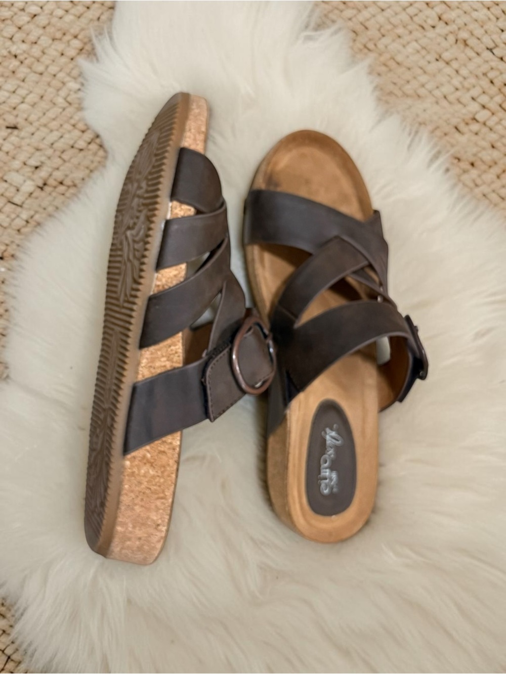 EuroSoft Brown Crisscross Slide Sandals - Picture 2 of 6